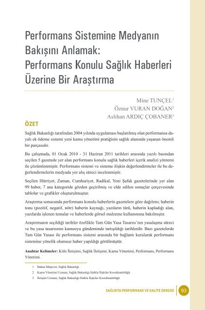 PERFORMANS VE KALÄ°TE - SaÄlÄ±kta Kalite ve Akreditasyon Daire ...