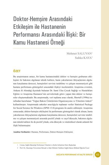 PERFORMANS VE KALÄ°TE - SaÄlÄ±kta Kalite ve Akreditasyon Daire ...