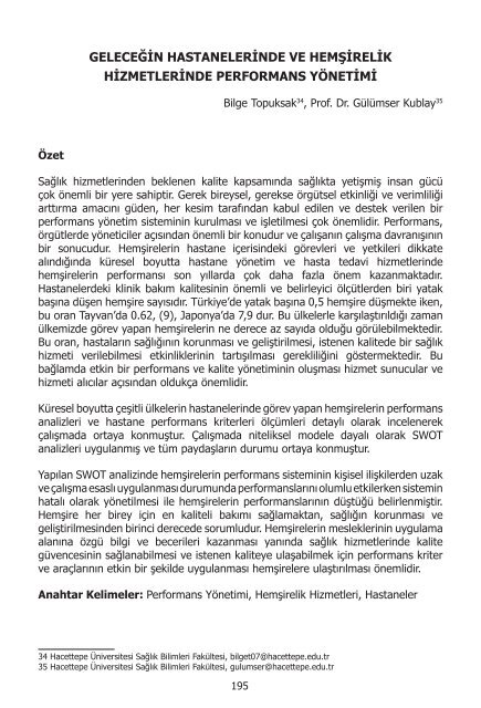 I. UluslararasÄ± SaÄlÄ±kta Performans ve Kalite Kongresi Bildiriler ...