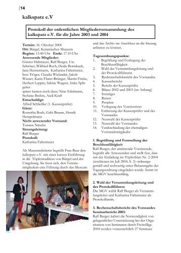 Protokoll der Mitgliederversammlung 2004 - Kalkspatz