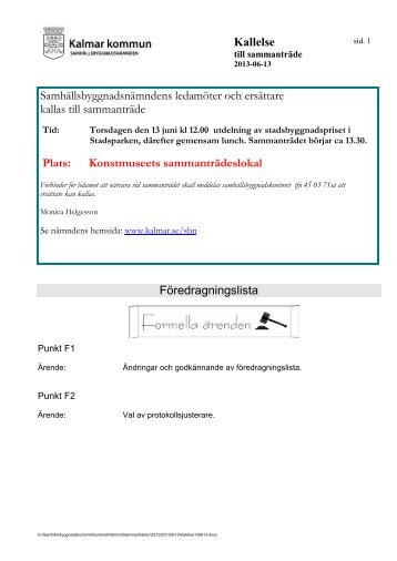 Kallelse och handlingar del 2 - Kalmar kommun