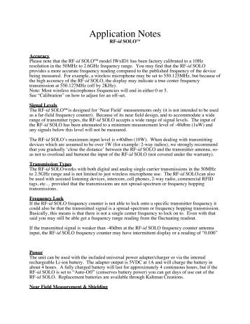 RF id SOLO Application Notes - Kaltman Creations LLC