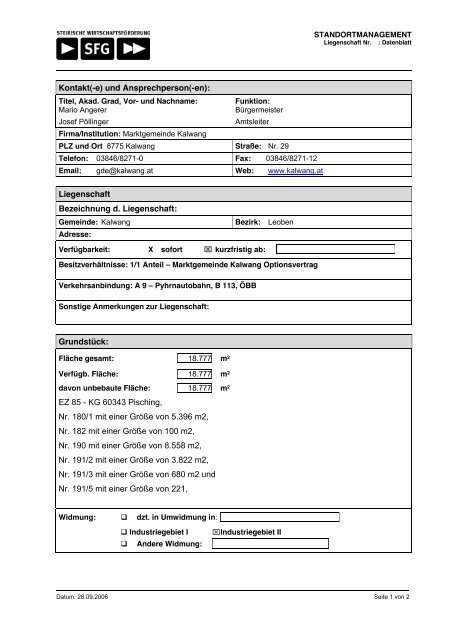 Datenblatt 1 im PDF-Format zum Downloaden - Kalwang