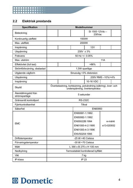 E31-10 Dometic inverter SI-1500.pdf - KAMA Fritid