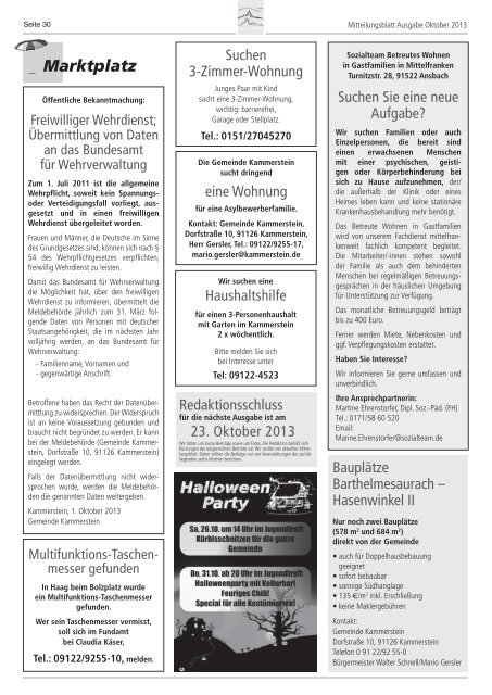 Mitteilungsblatt Oktober 2013 (PDF) - Gemeinde Kammerstein