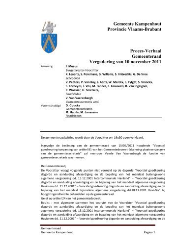 Gemeente Kampenhout Provincie Vlaams-Brabant Proces-Verbaal ...