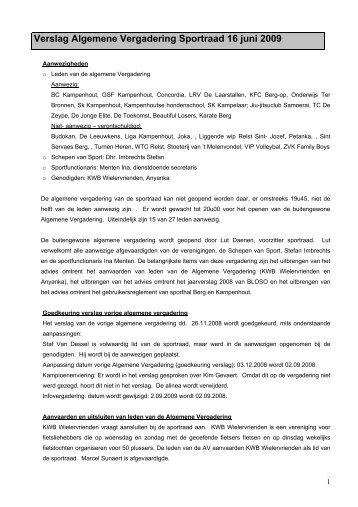Verslag Algemene Vergadering Sportraad 16 juni 2009 - Gemeente ...