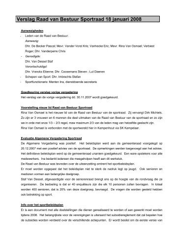 Verslag Raad van Bestuur Sportraad 18 januari 2008 - Gemeente ...