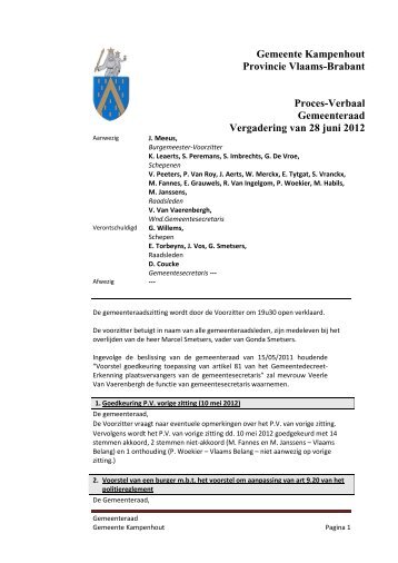Gemeente Kampenhout Provincie Vlaams-Brabant Proces-Verbaal ...