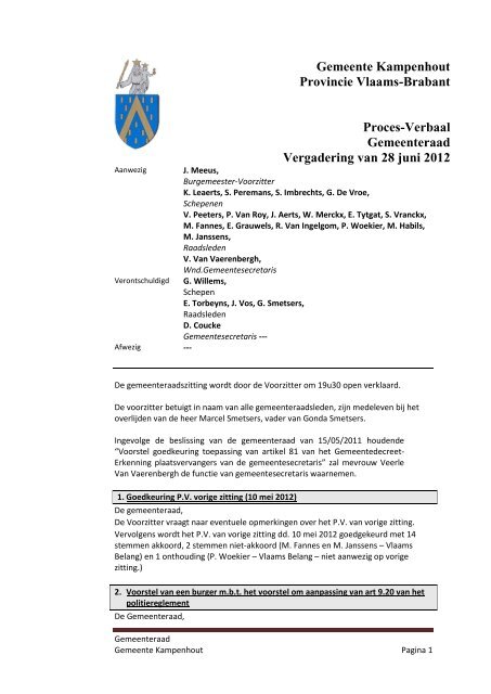 Gemeente Kampenhout Provincie Vlaams-Brabant Proces-Verbaal ...