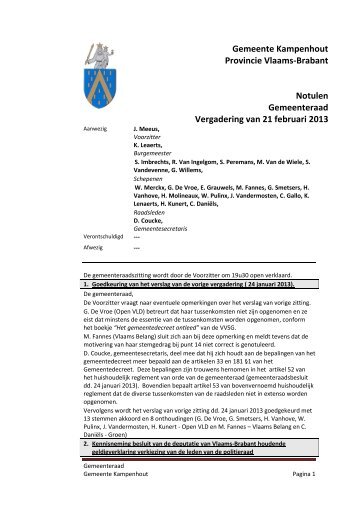 Gemeente Kampenhout Provincie Vlaams-Brabant Notulen ...
