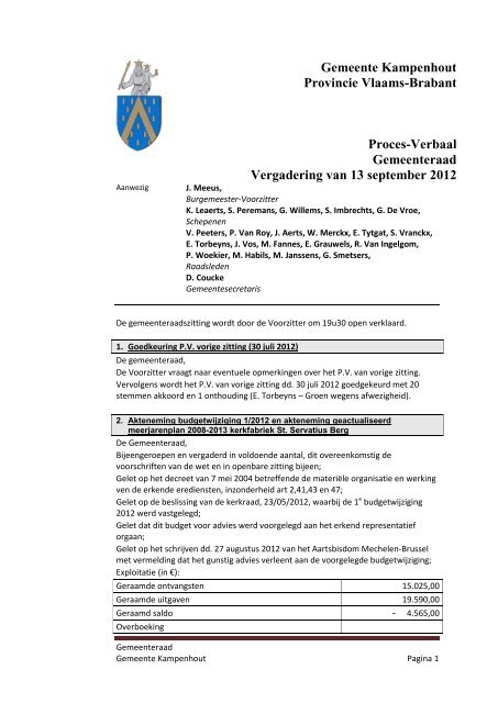 Gemeente Kampenhout Provincie Vlaams-Brabant Proces-Verbaal ...