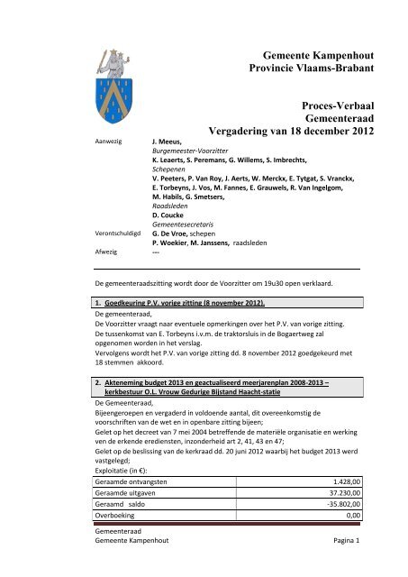 Gemeente Kampenhout Provincie Vlaams-Brabant Proces-Verbaal ...