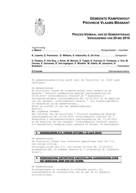 GEMEENTE KAMPENHOUT PROVINCIE VLAAMS-BRABANT