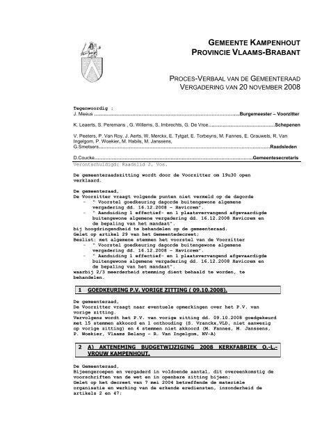 GEMEENTE KAMPENHOUT PROVINCIE VLAAMS-BRABANT