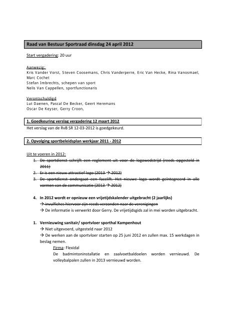 Raad van Bestuur Sportraad dinsdag 24 april 2012 - Gemeente ...