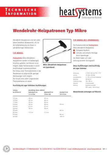 Wendelrohr-Heizpatronen Typ Mikro - heatsystems