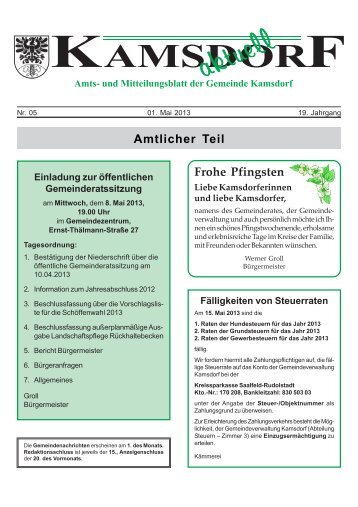 Amtsblatt, Monat Mai 2013 - Kamsdorf