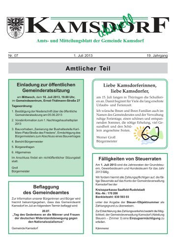 Amtsblatt, Monat Juli 2013 - Kamsdorf
