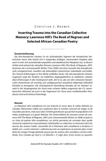 Inserting Trauma into the Canadian Collective Memory: Lawrence ...