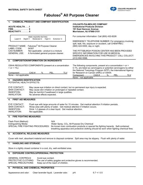 MATERIAL SAFETY DATA SHEET - Kandel and Son