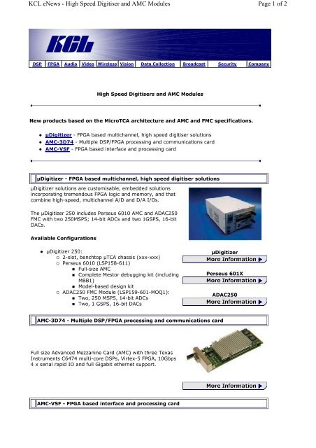 High Speed Digitiser and AMC Modules - Kane Computing Ltd