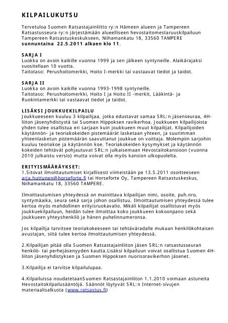 Hevostaitomestaruuskilpailu 2011 - Kangasalan Ratsastajat ry