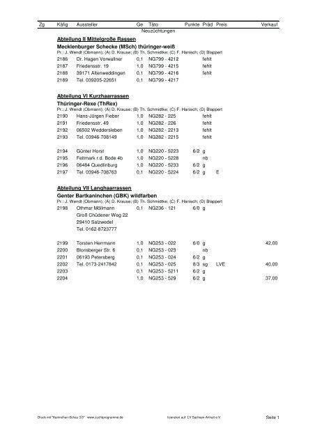 23. LV Schau Sachsen-Anhalt Welsleben 2012 - KaninchenzÃ¼chter ...