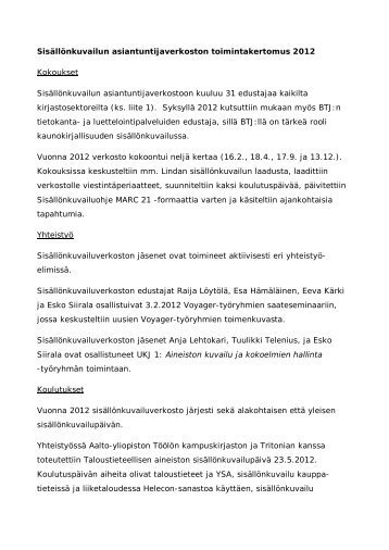 Toimintakertomus 2012 - Kansalliskirjasto