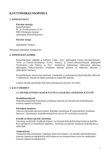 Linnea-sopimus ja hinnasto 2009_2010.pdf - Kansalliskirjasto
