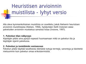 Heuristisen arvioinnin muistilista - pitkÃ¤ versio - Kansalliskirjasto