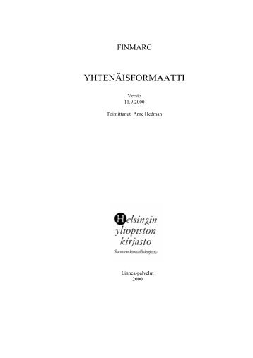 FINMARC-yhtenÃ¤isformaatti v. 2000 - Kansalliskirjasto
