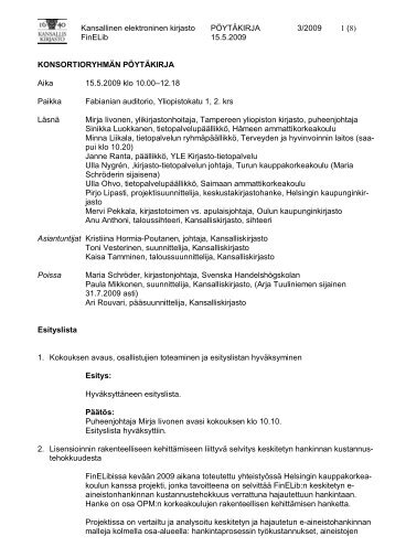 Kansallinen elektroninen kirjasto PÃYTÃKIRJA 3 ... - Kansalliskirjasto