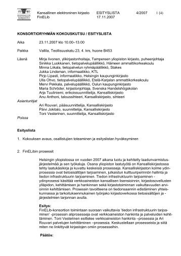 Kansallinen elektroninen kirjasto ESITYSLISTA 4 ... - Kansalliskirjasto