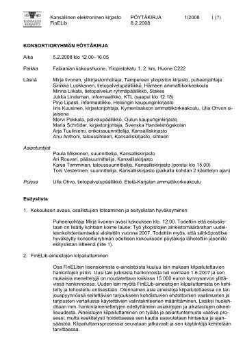 Kansallinen elektroninen kirjasto PÃYTÃKIRJA 1 ... - Kansalliskirjasto