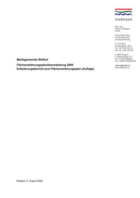 Erläuterungsbericht Auflage Flächenwidmungsplan Wolfurt.