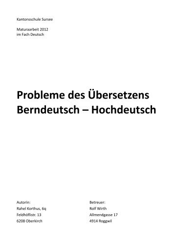 Probleme des Ãbersetzens Berndeutsch â Hochdeutsch - Sursee