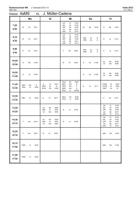 Stundenplan 4. Klassen - Kantonsschule Wil