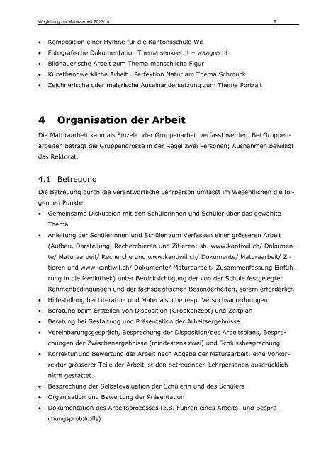 Wegleitung zur Maturaarbeit 2013/14 - Kantonsschule Wil