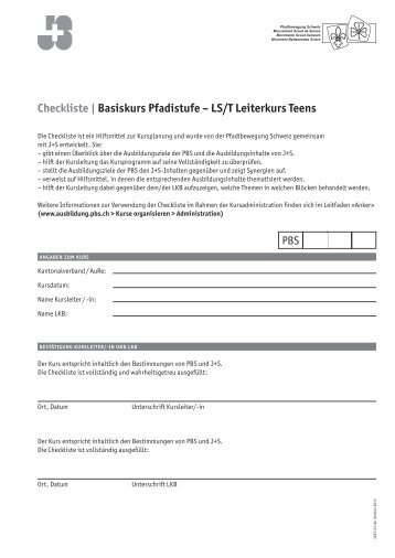 Checkliste | Basiskurs Pfadistufe â LS/T Leiterkurs Teens - Scout.ch