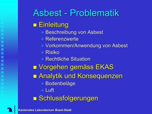 Asbest - Problematik - Kantonales Laboratorium