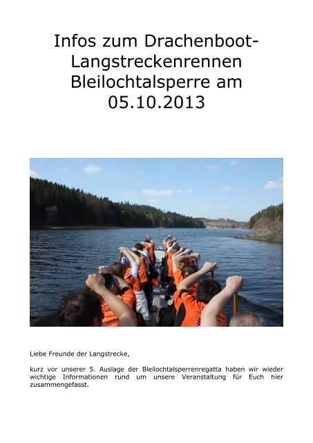 Infos zum Drachenboot- Langstreckenrennen Bleilochtalsperre am ...