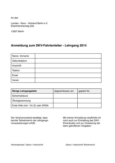 DKV - Fahrtenleiter - Ausbildung - Landes-Kanu-Verband Berlin