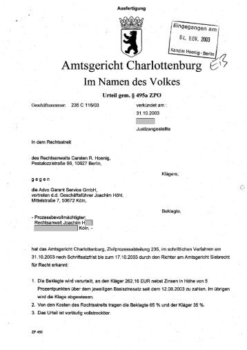 Advogarant-spammt - Kanzlei Hoenig Berlin