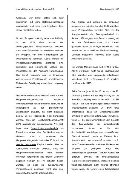 Newsletter 01 / 2008 - Klumpe, Schroeder & Partner GbR