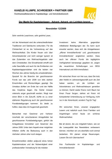 Newsletter 12/2009 - Klumpe, Schroeder & Partner GbR