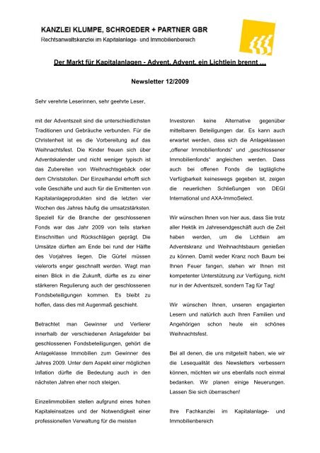 Newsletter 12/2009 - Klumpe, Schroeder & Partner GbR