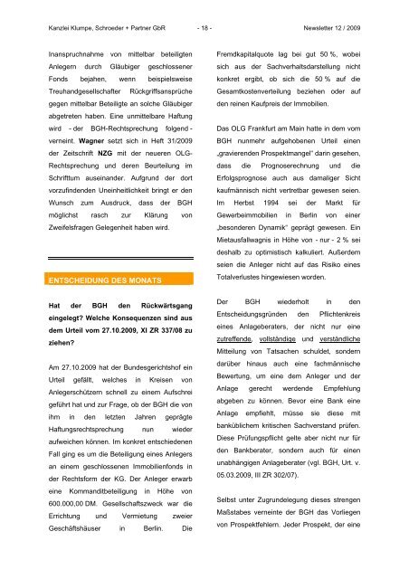 Newsletter 12/2009 - Klumpe, Schroeder & Partner GbR