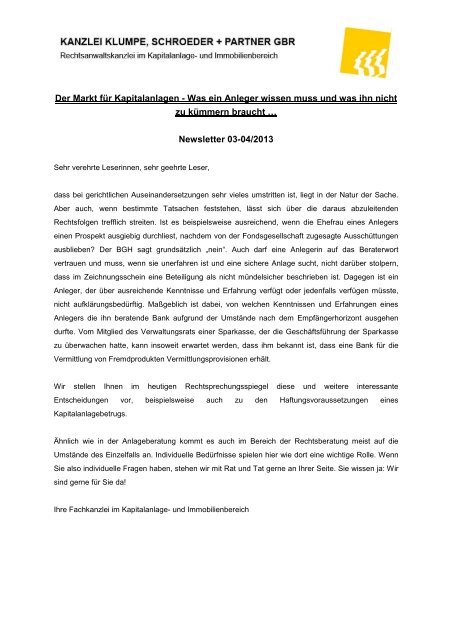Newsletter 03-04/2013 - Klumpe, Schroeder & Partner GbR