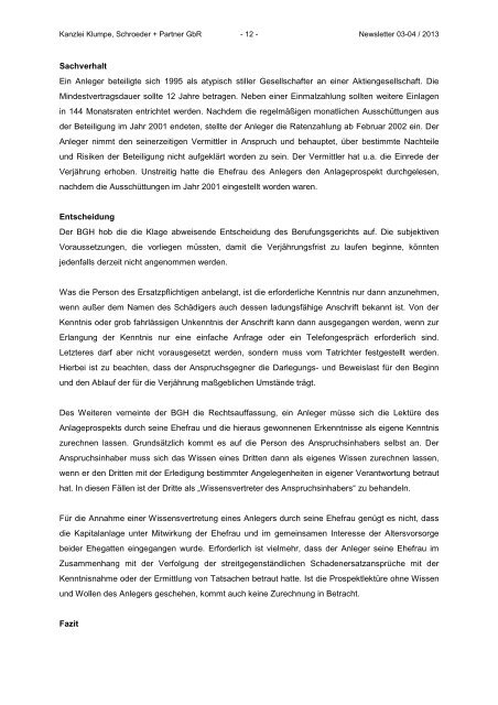 Newsletter 03-04/2013 - Klumpe, Schroeder & Partner GbR